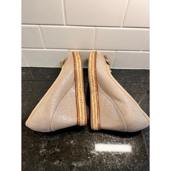 Tory Burch Jackie Canvas Natural Peep-Toe‎ Espadrille Wedges Metallic sheen 7.5 - Picture 8 of 12